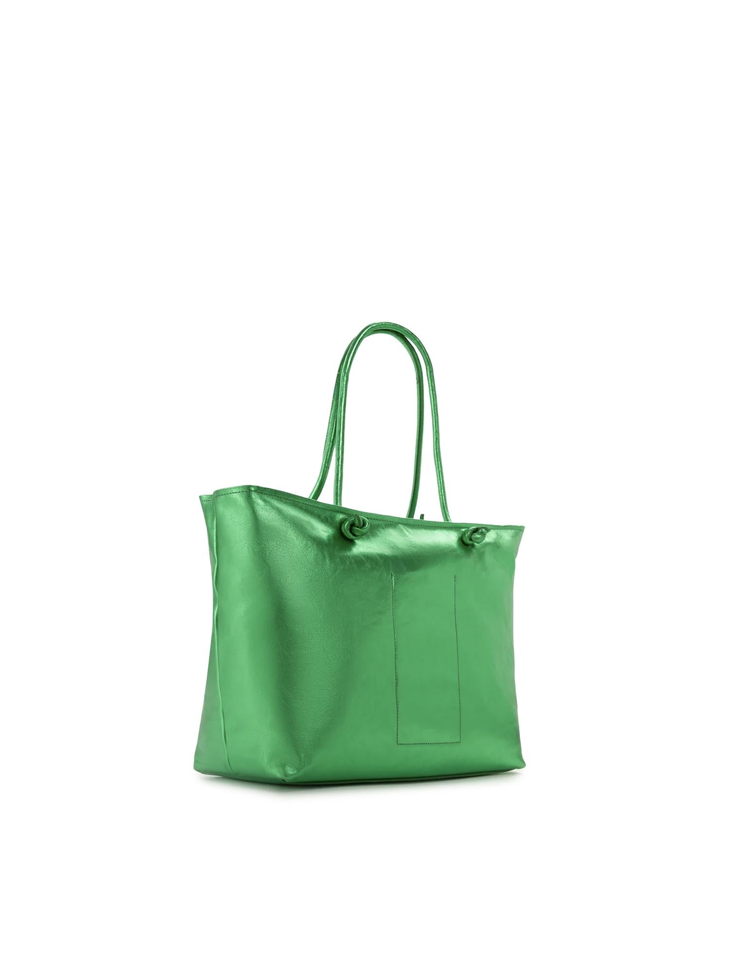 Borsa shopping in pelle con logo 73BP9VT01 LOLLI POPPOP GREEN V° 73 
