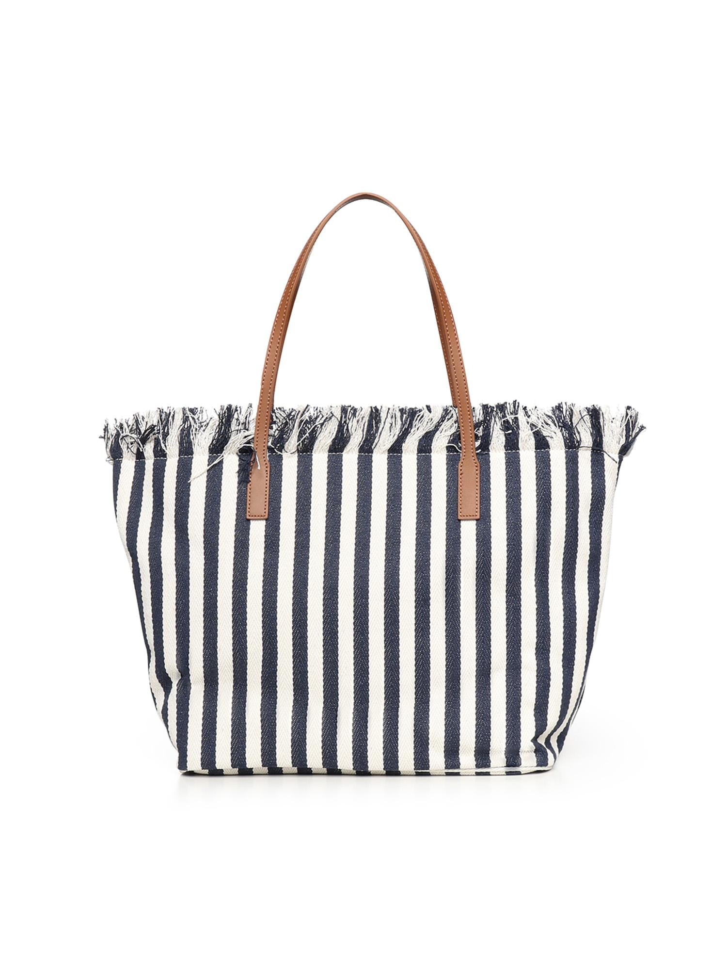 Borsa City in canvas a righe CBF0001 01768L MC2 SAINT BARTH 