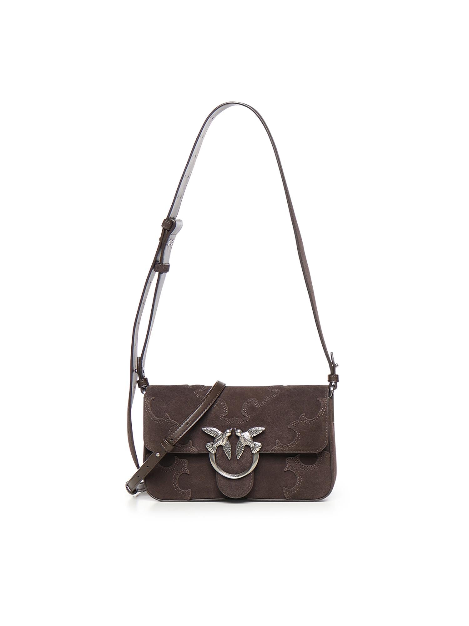 Borsa a spalla Mini Love Bag One Slouchy in suede con intarsi 106244 A0F6M11O PINKO 