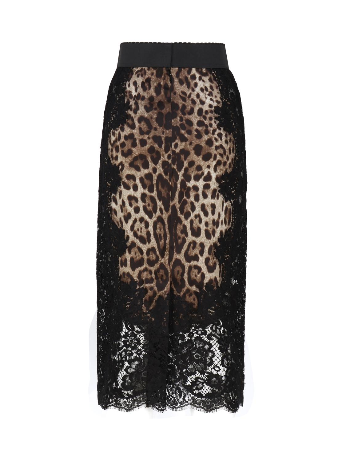 Gonna midi in raso stampa leopardo con inserti in pizzo F4BHCT FSAXYHY13M DOLCE & GABBANA 