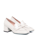 Mocassino in vernice con tacco<BR/> CELESTE 02 VERLUXMILK FRATELLI RUSSO 