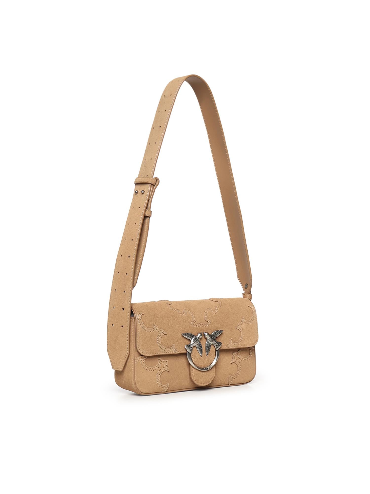 Borsa a spalla Mini Love Bag One Slouchy in suede con intarsi 106244 A0F6L08O PINKO 
