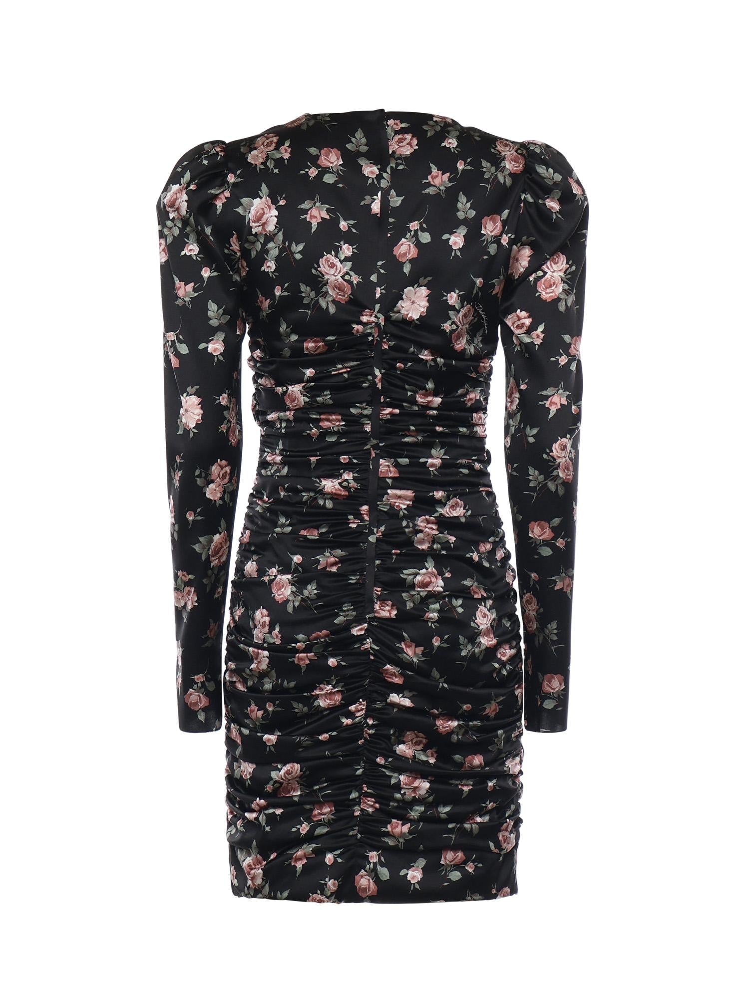 Abito drappeggiato stampa Rose vintage F60G3T FSA8HHN5XQ DOLCE & GABBANA 