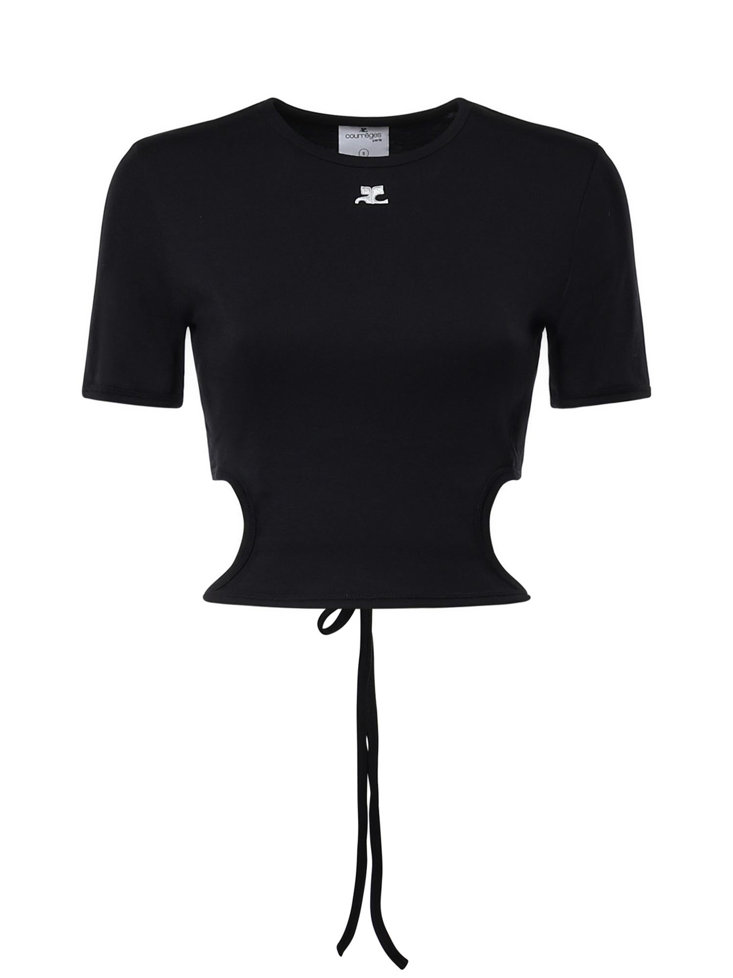 T-shirt cropped in cotone con logo 226JTS256JS0203 9999 COURREGES 