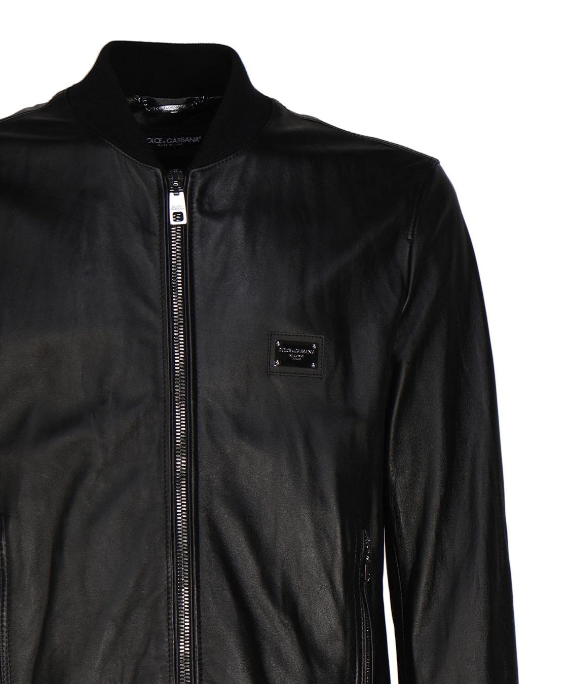 Giubbotto in pelle con placca logata G9ZY5L HULR0N0000 DOLCE & GABBANA 
