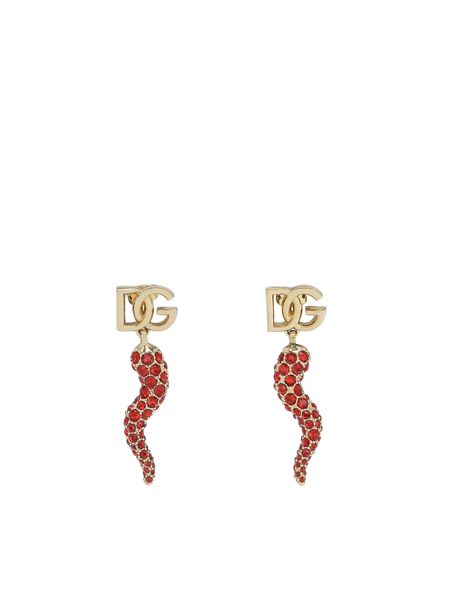 Orecchini con logo e cornetto in strass WEQ6C6 W1111ZOO00 DOLCE & GABBANA 