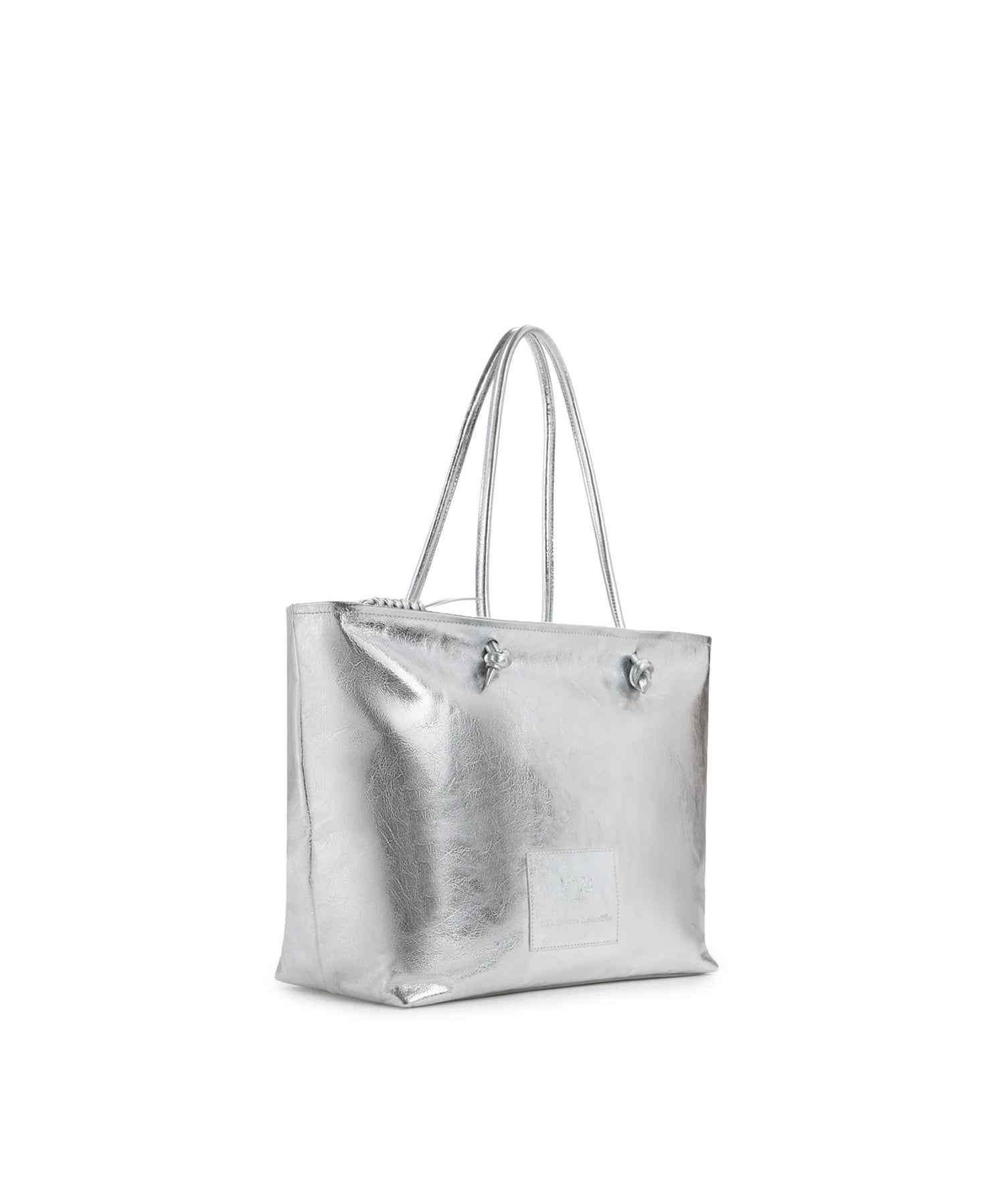 Borsa shopping in pelle con logo<BR/> 73BP9VT01 LOLLI POPPOP SILVER V° 73 