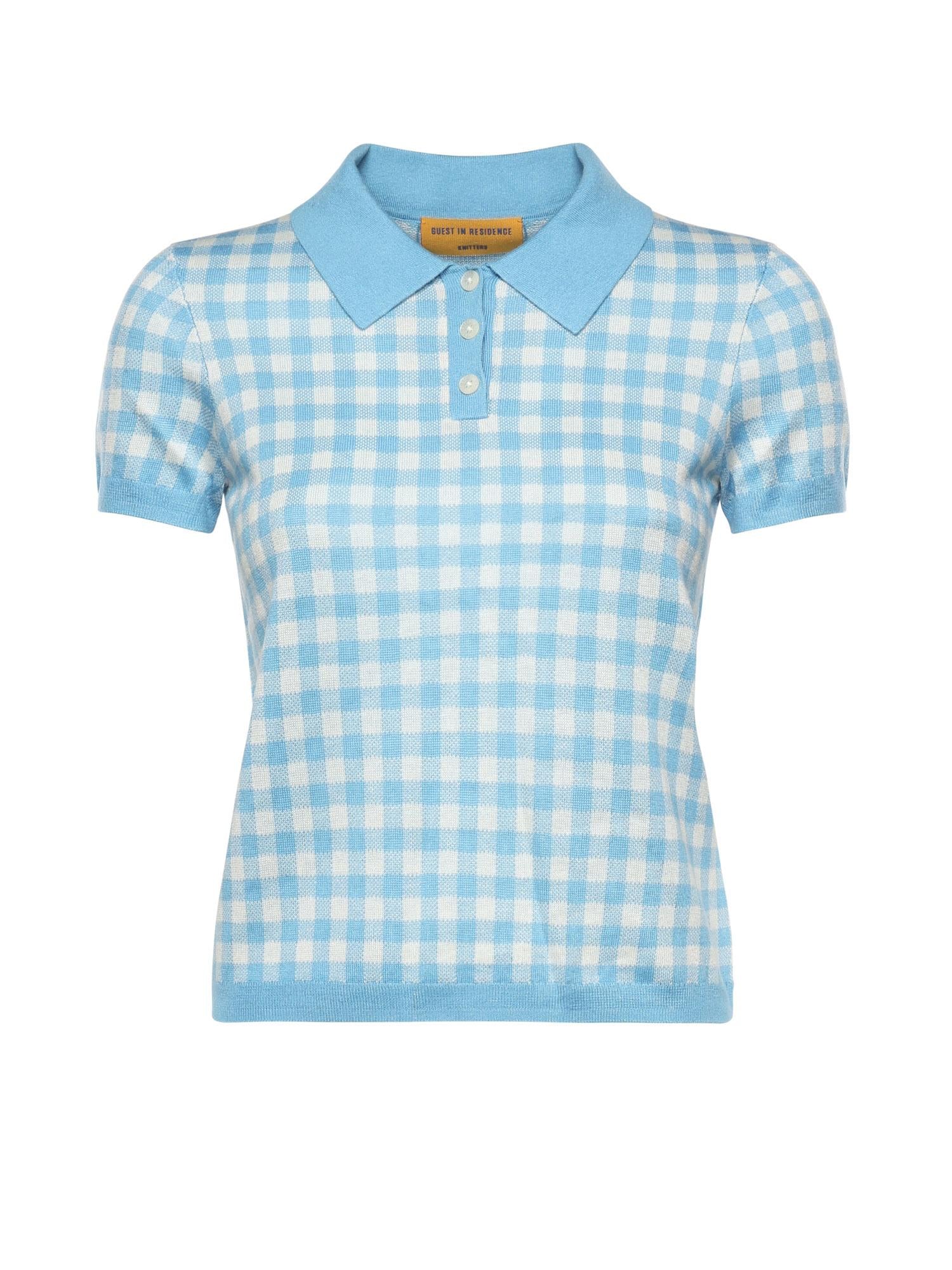 Polo check in misto lino e seta W42422AF SWIMMING POOL/CREAM GUEST IN RESIDENCE 