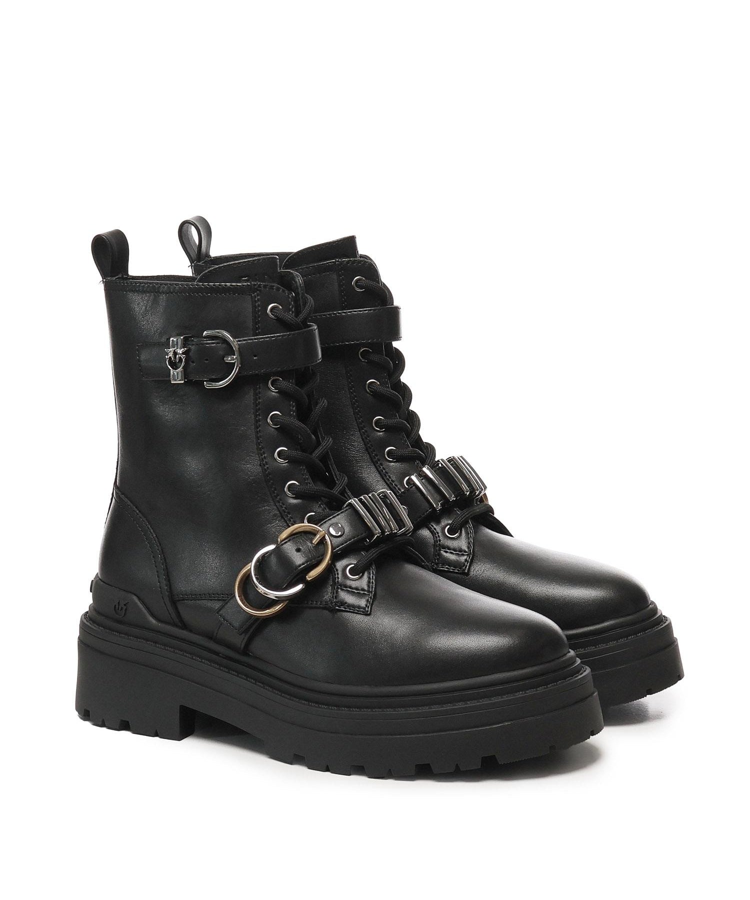Anfibi in pelle con logo<BR/> SD0407 P087Z99 PINKO 