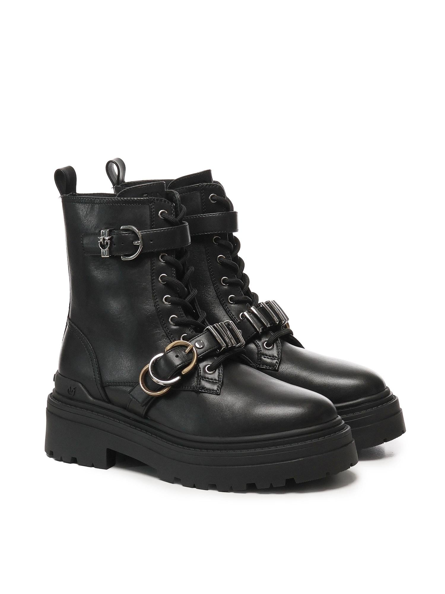 Anfibi in pelle con logo<BR/> SD0407 P087Z99 PINKO 