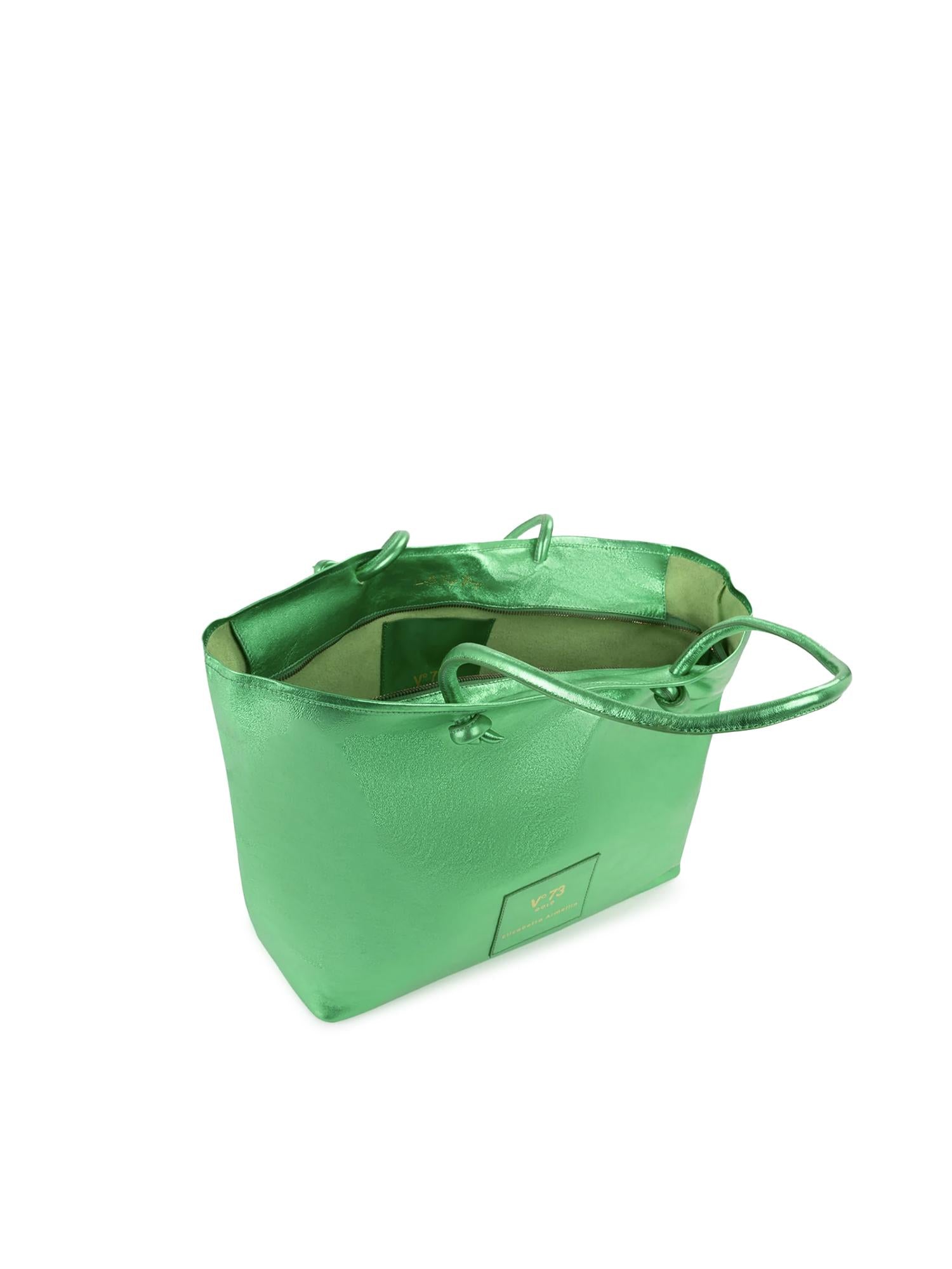 Borsa shopping in pelle con logo 73BP9VT01 LOLLI POPPOP GREEN V° 73 