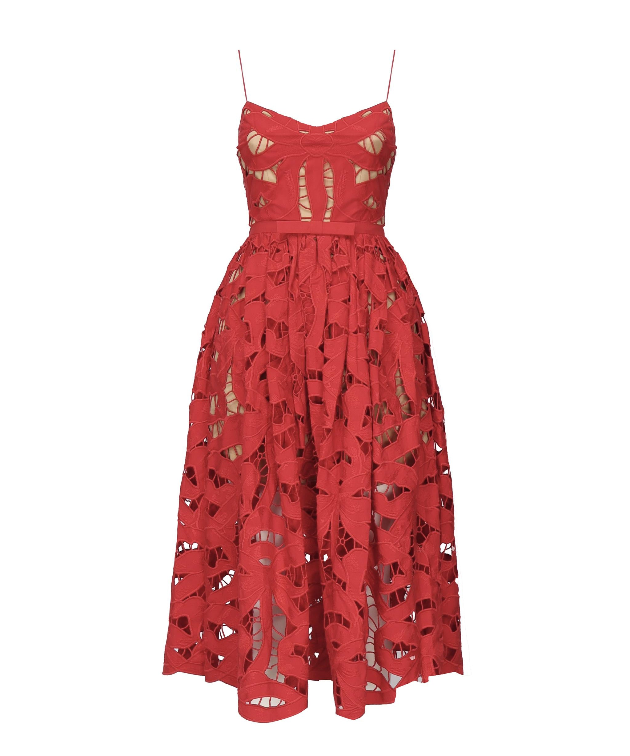 Abito midi ricamato con fiocco<BR/> PF25013M R SELF-PORTRAIT 