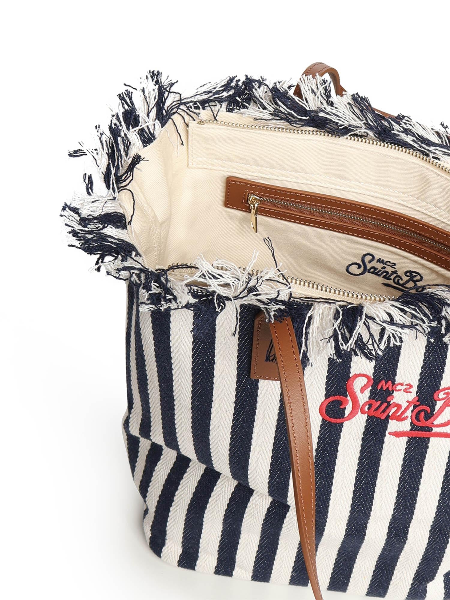 Borsa City in canvas a righe CBF0001 01768L MC2 SAINT BARTH 