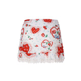 Mini gonna asimmetrica con stampa retrò CBS1932-SU24 -RED FOR LOVE & LEMONS 