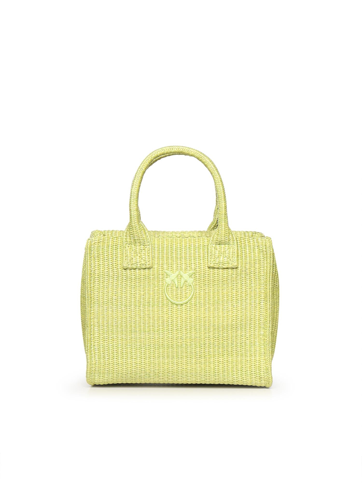 Borsa shopper piccola Beach in rafia con logo Love Birds 106832 A39YVV0 PINKO 