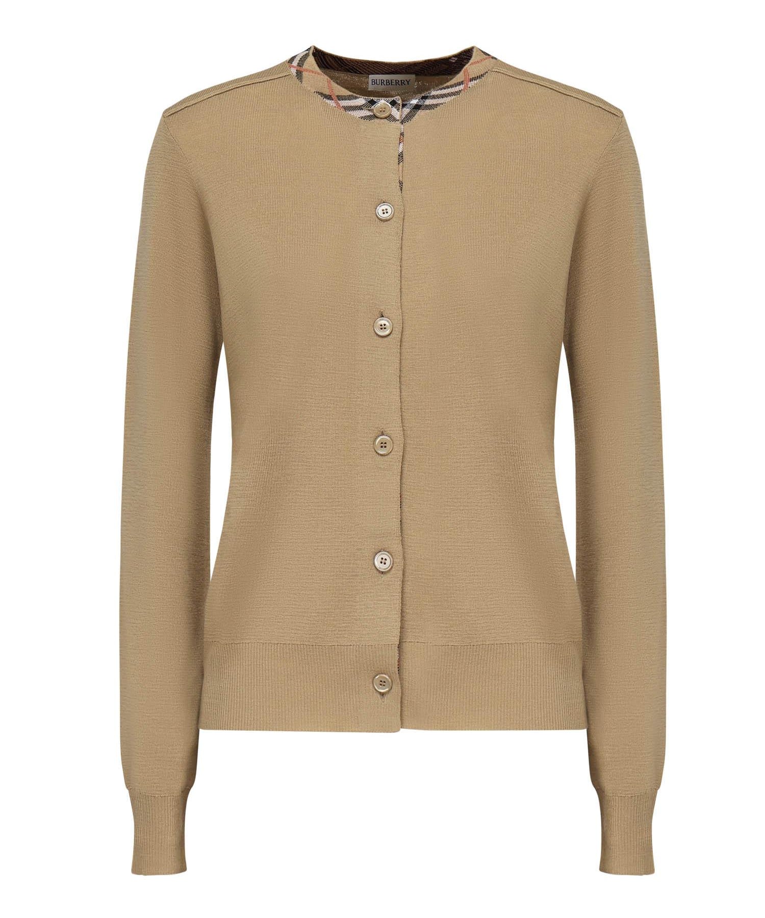Cardigan in lana con finiture Check 8112164 B8626 BURBERRY 