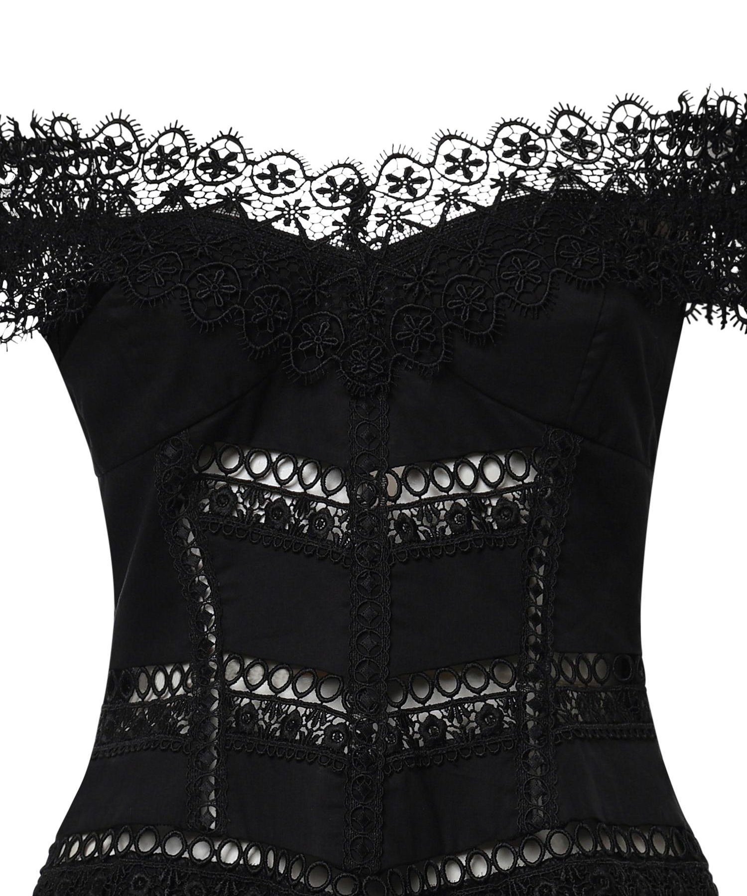 Miniabito Eliane in voile di cotone e pizzo<BR/> 261605 BLACK CHARO RUIZ 