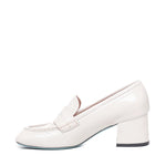 Mocassino in vernice con tacco<BR/> CELESTE 02 VERLUXMILK FRATELLI RUSSO 
