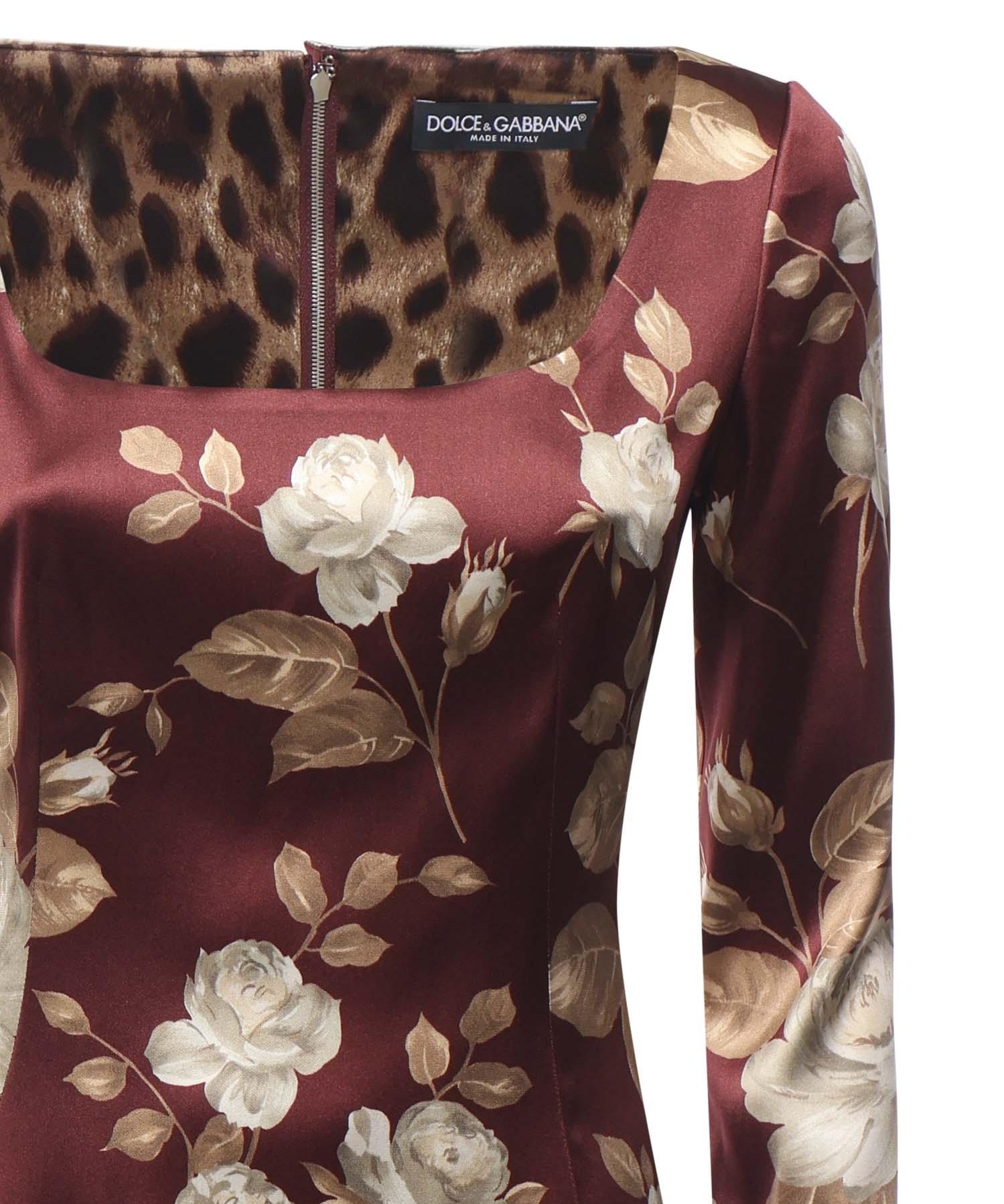Abito in raso stampa Rosa vintage F6TYGT FSIB8HR5QQ DOLCE & GABBANA 
