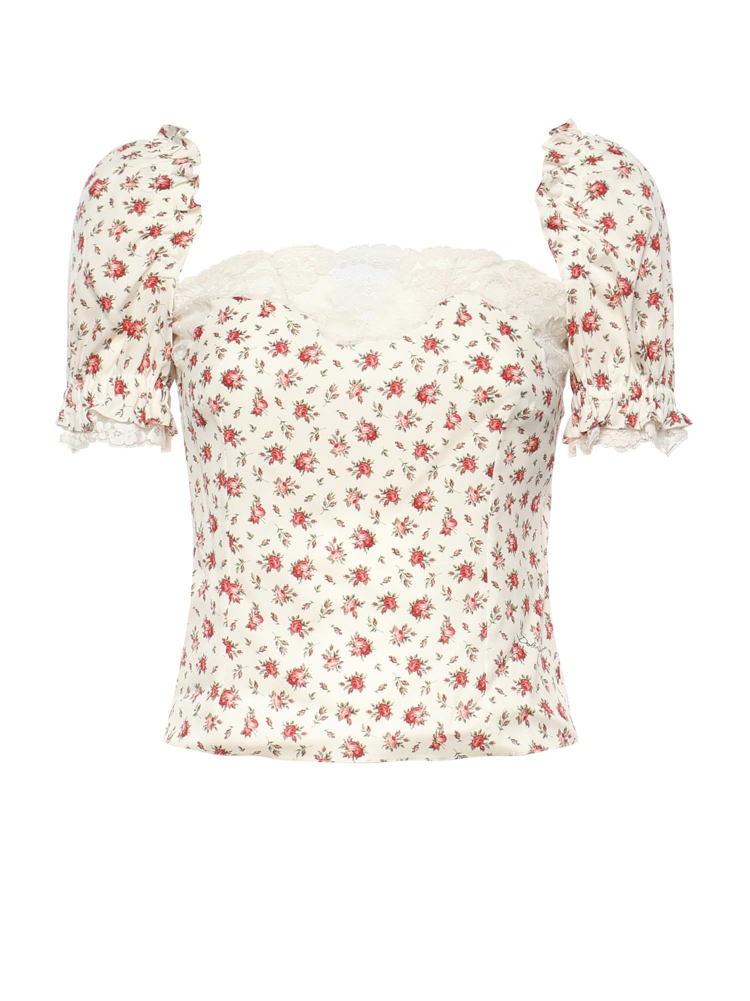 Top in charmeuse stampa Roselline F7BK1T FSA79HA5XJ DOLCE & GABBANA 