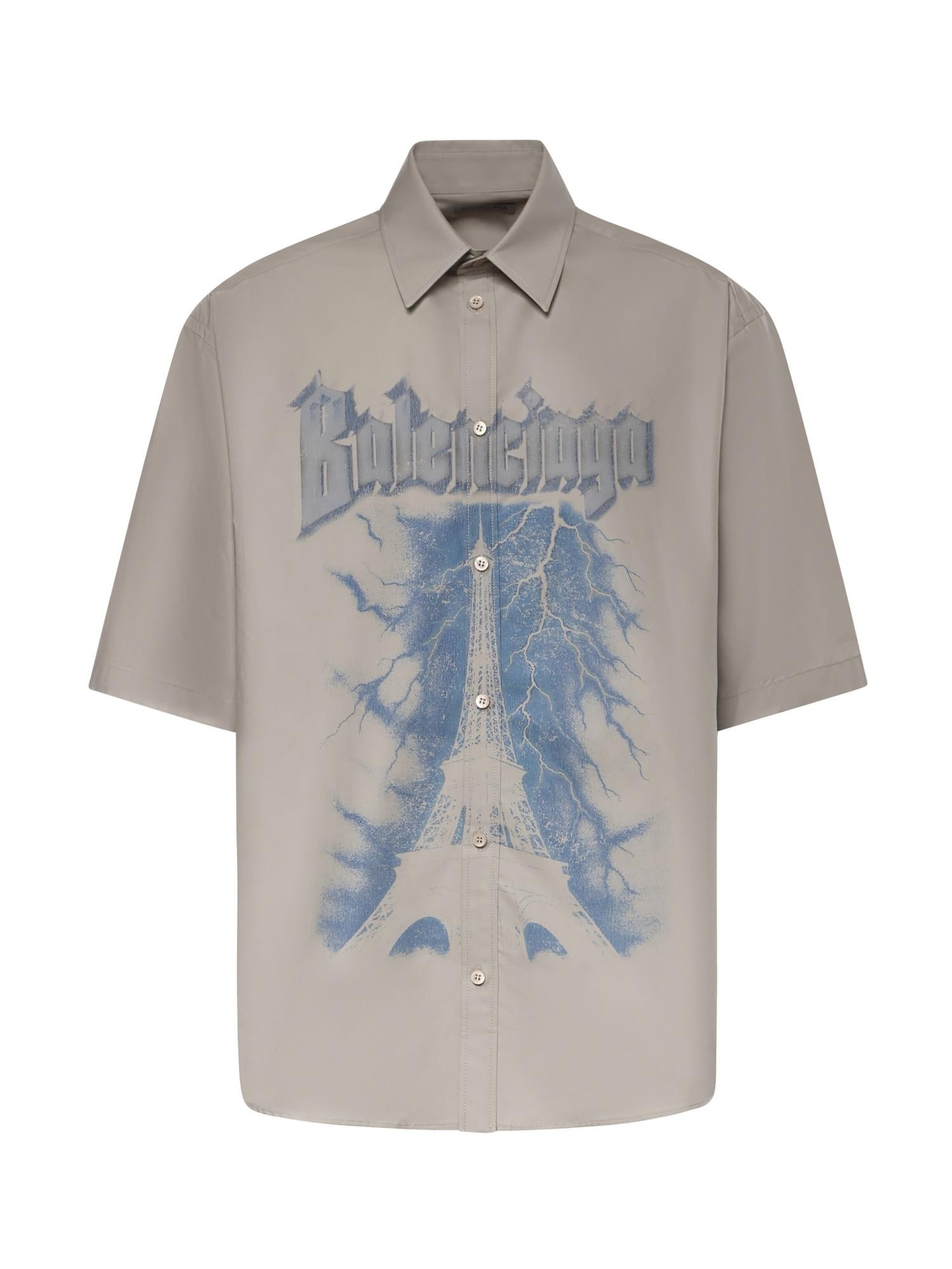 Camicia in cotone con stampa logo 869793 TRM282967 BALENCIAGA 