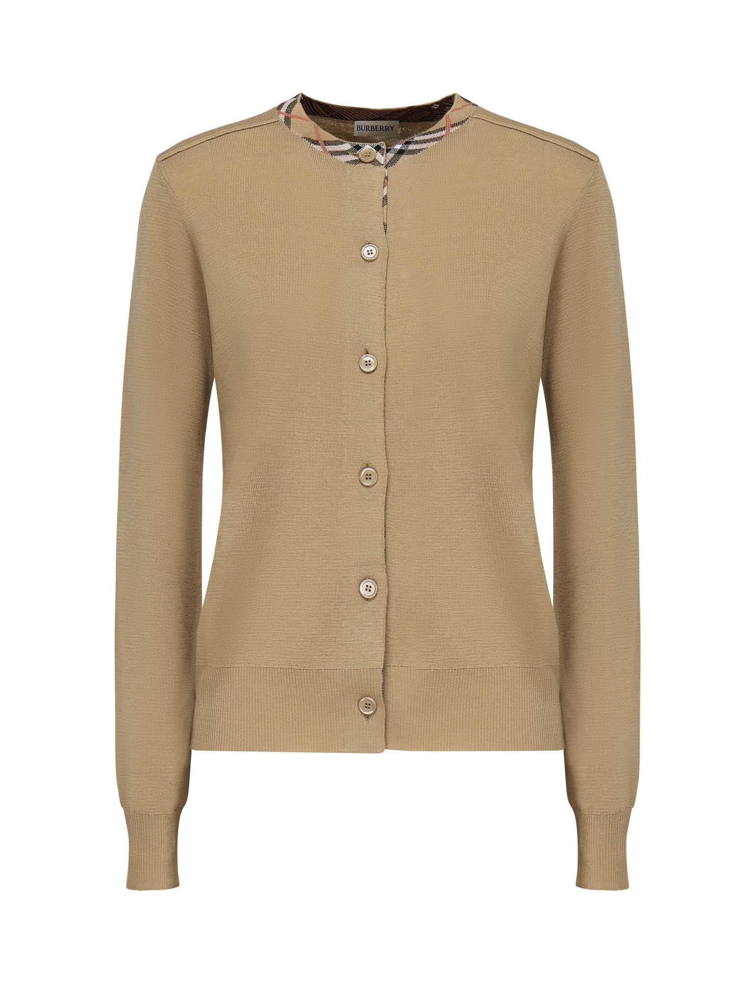 Cardigan in lana con finiture Check 8112164 B8626 BURBERRY 