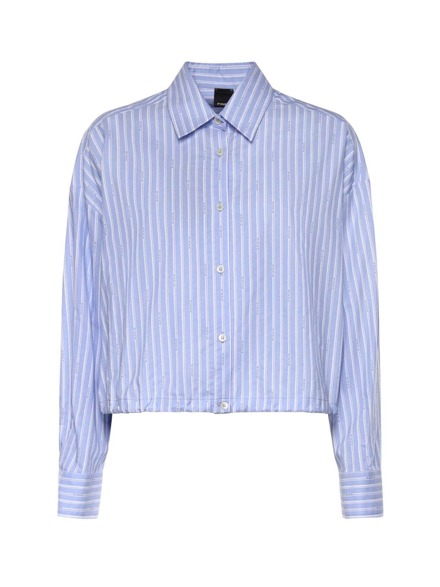 Camicia cropped in cotone a righe 106249 A36JEZB PINKO 
