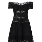Miniabito Eliane in voile di cotone e pizzo<BR/> 261605 BLACK CHARO RUIZ 