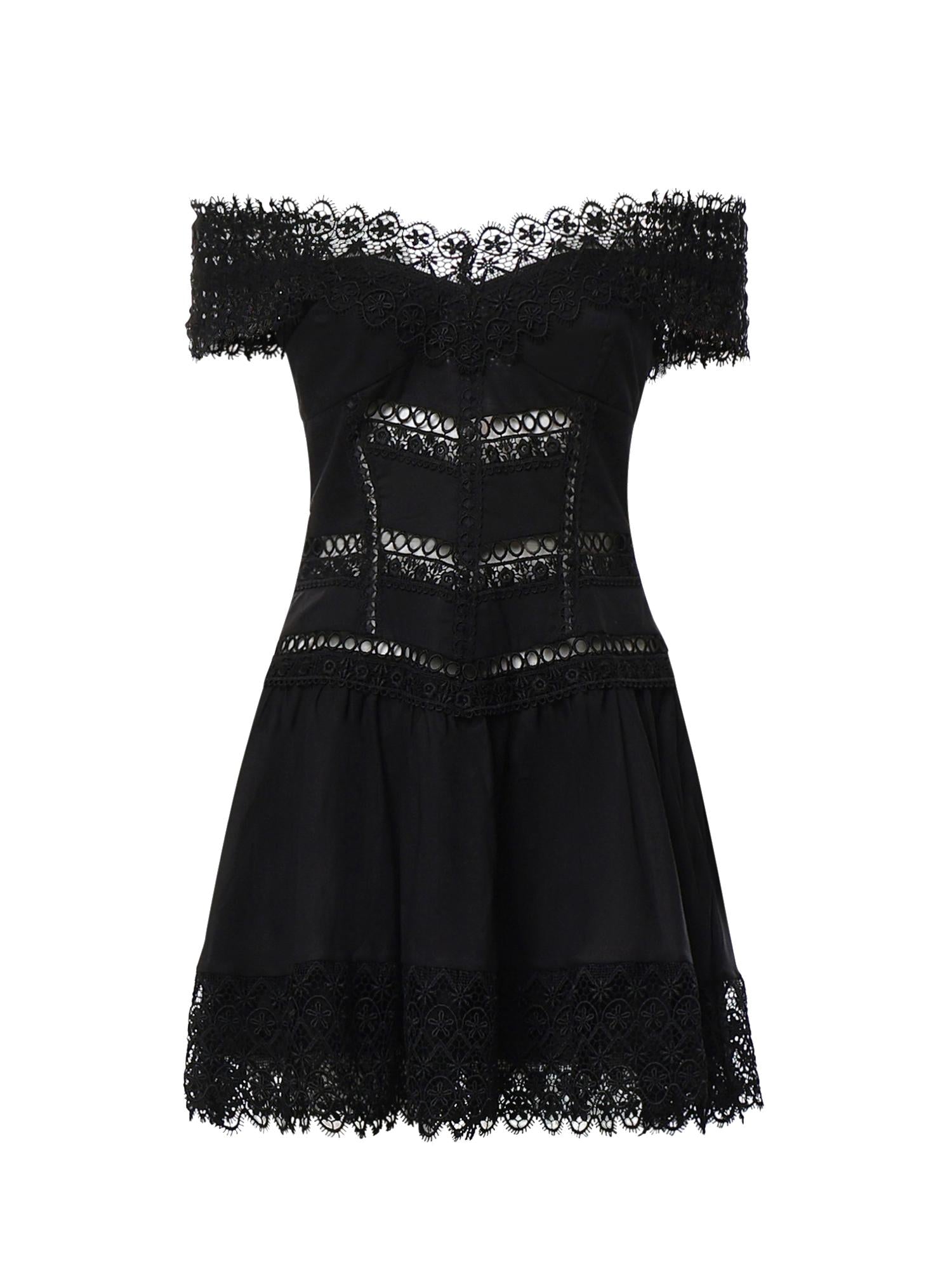 Miniabito Eliane in voile di cotone e pizzo<BR/> 261605 BLACK CHARO RUIZ 