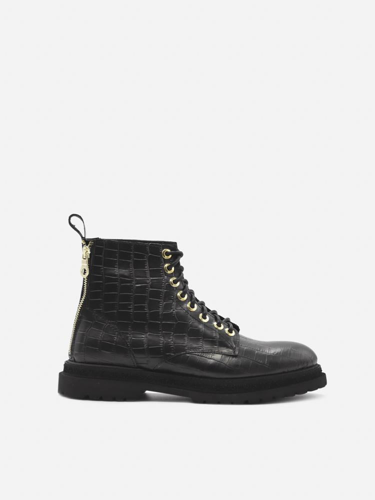 Stivaletti Tiger in pelle stampa cocco<BR/> 4601 3401 KROCK BLACK GIULIANO GALIANO 