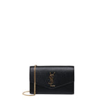 Portafoglio con catena Uptown in pelle goffrata grain de poudre 607788 1GF0J1000 SAINT LAURENT 