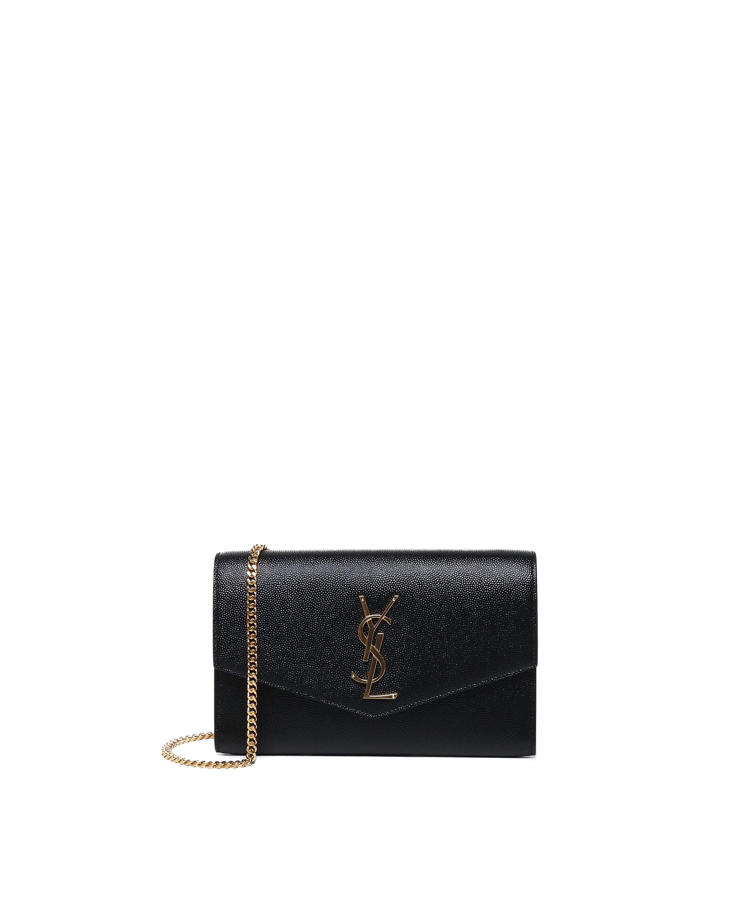 Portafoglio con catena Uptown in pelle goffrata grain de poudre 607788 1GF0J1000 SAINT LAURENT 