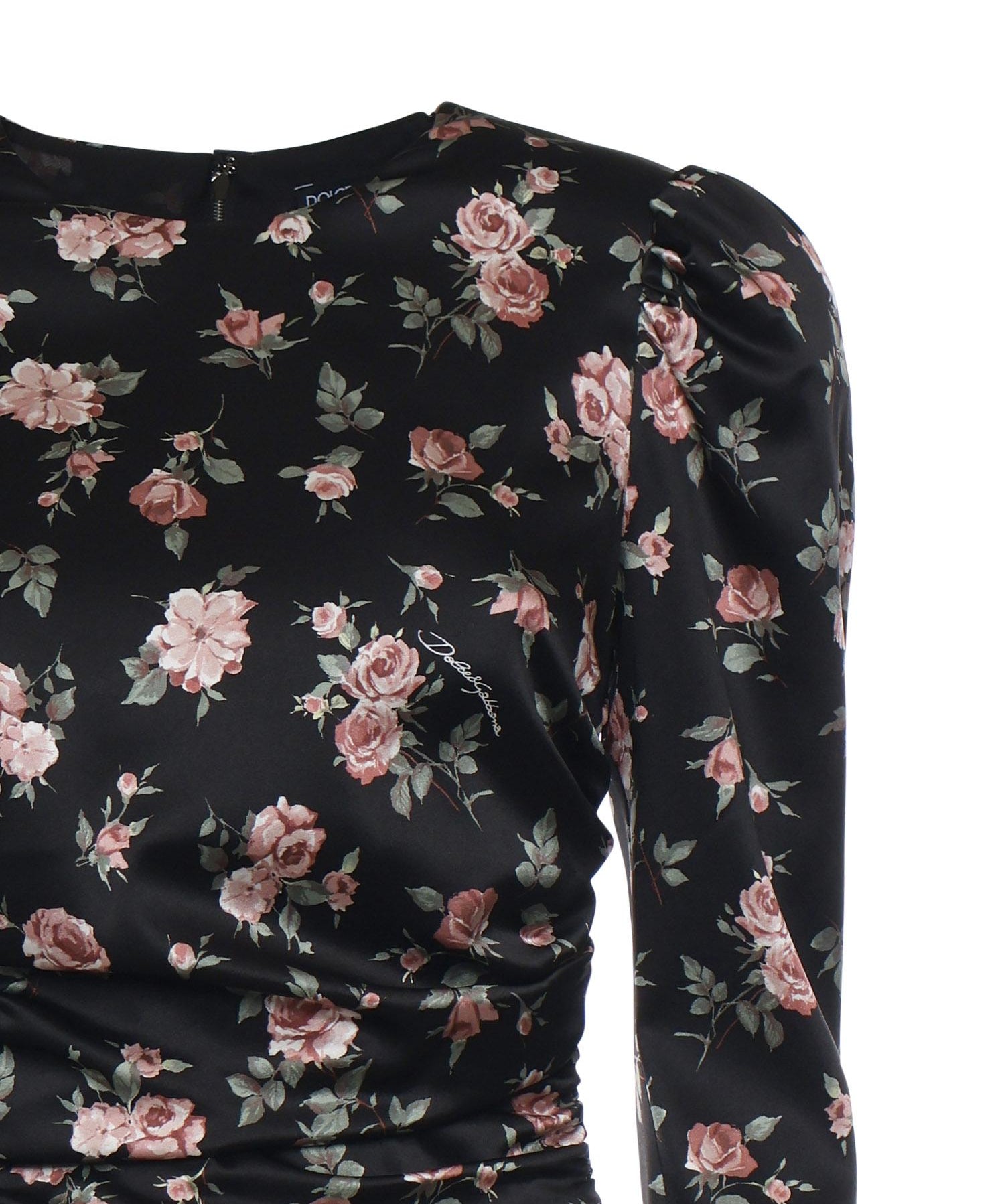 Abito drappeggiato stampa Rose vintage F60G3T FSA8HHN5XQ DOLCE & GABBANA 