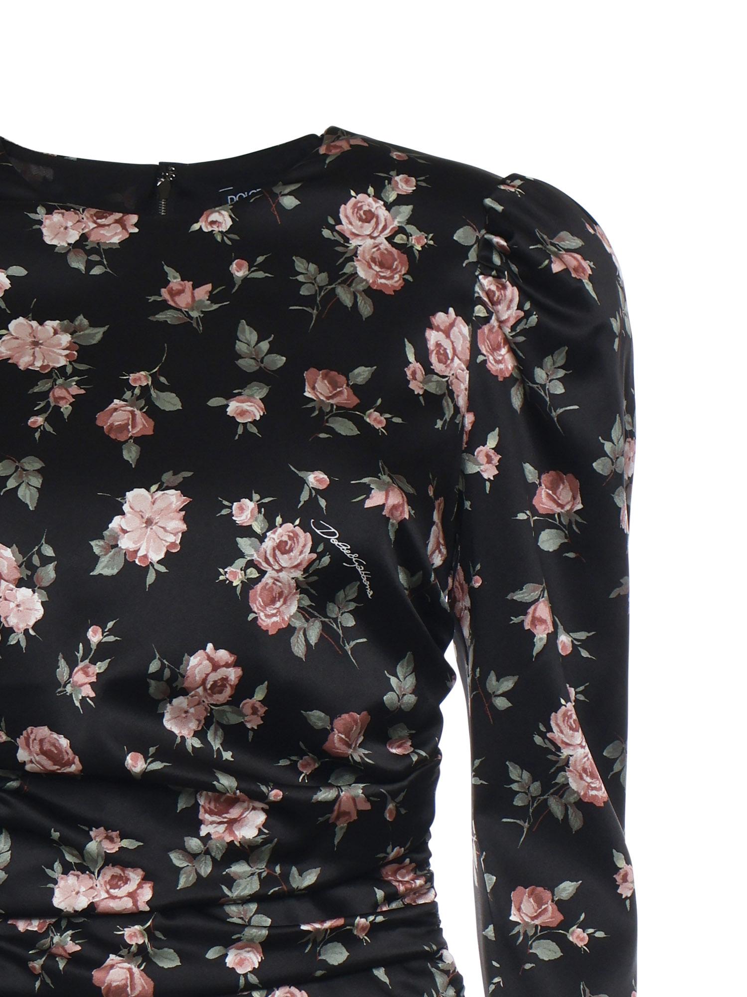 Abito drappeggiato stampa Rose vintage F60G3T FSA8HHN5XQ DOLCE & GABBANA 