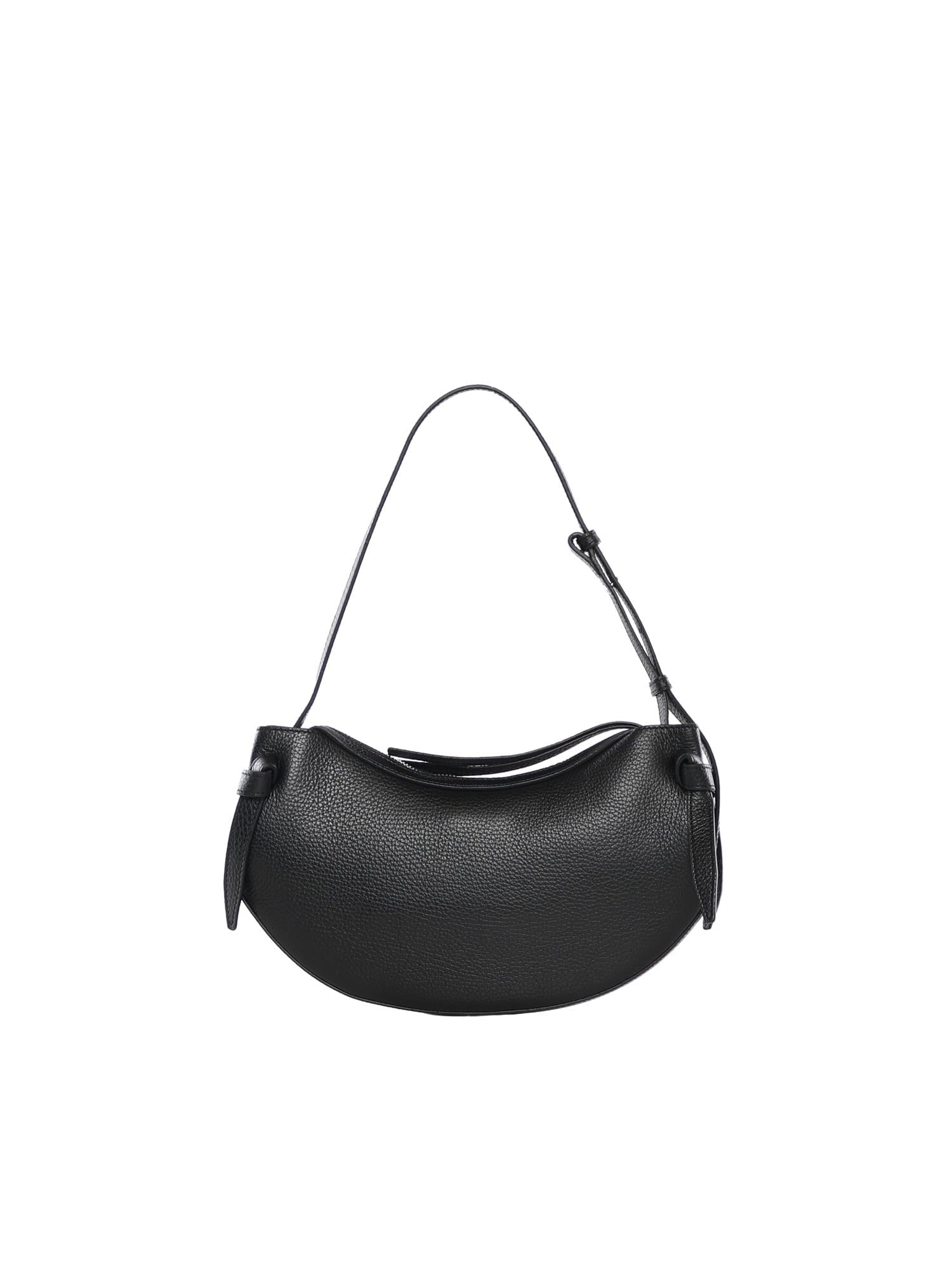 Borsa Fortune in pelle con logo FORTUNE COOKIE PEBBLE GRAIN LEATHER BLACK YUZEFI 