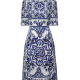 Abito midi in charmeuse stampa maiolica F6ADST HPABLHA3TN DOLCE & GABBANA 
