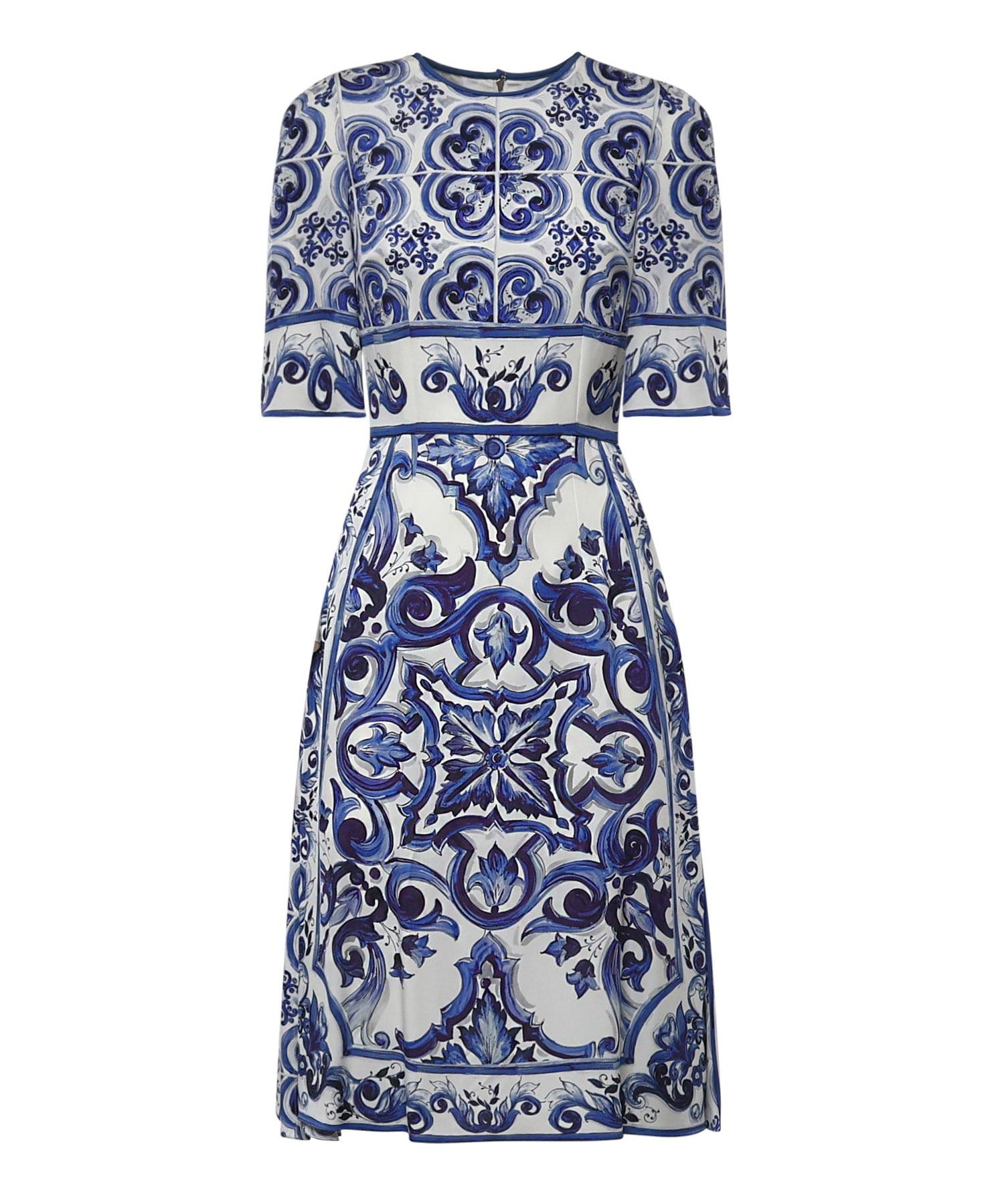 Abito midi in charmeuse stampa maiolica F6ADST HPABLHA3TN DOLCE & GABBANA 