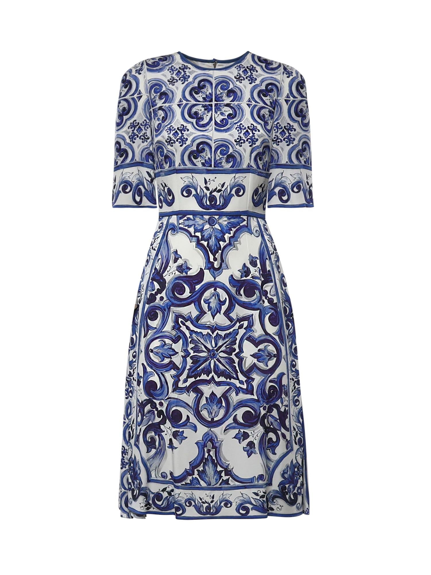 Abito midi in charmeuse stampa maiolica F6ADST HPABLHA3TN DOLCE & GABBANA 