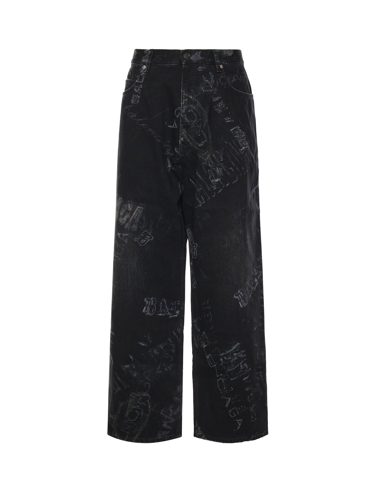 Pantaloni Baggy Minimal in denim di cotone washed crayon allover 857216 TTWA81037 BALENCIAGA 