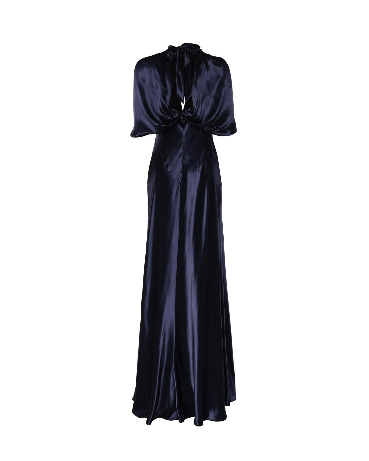 Abito lungo in raso con maniche a mantellina A04301627 0290 ALBERTA FERRETTI 