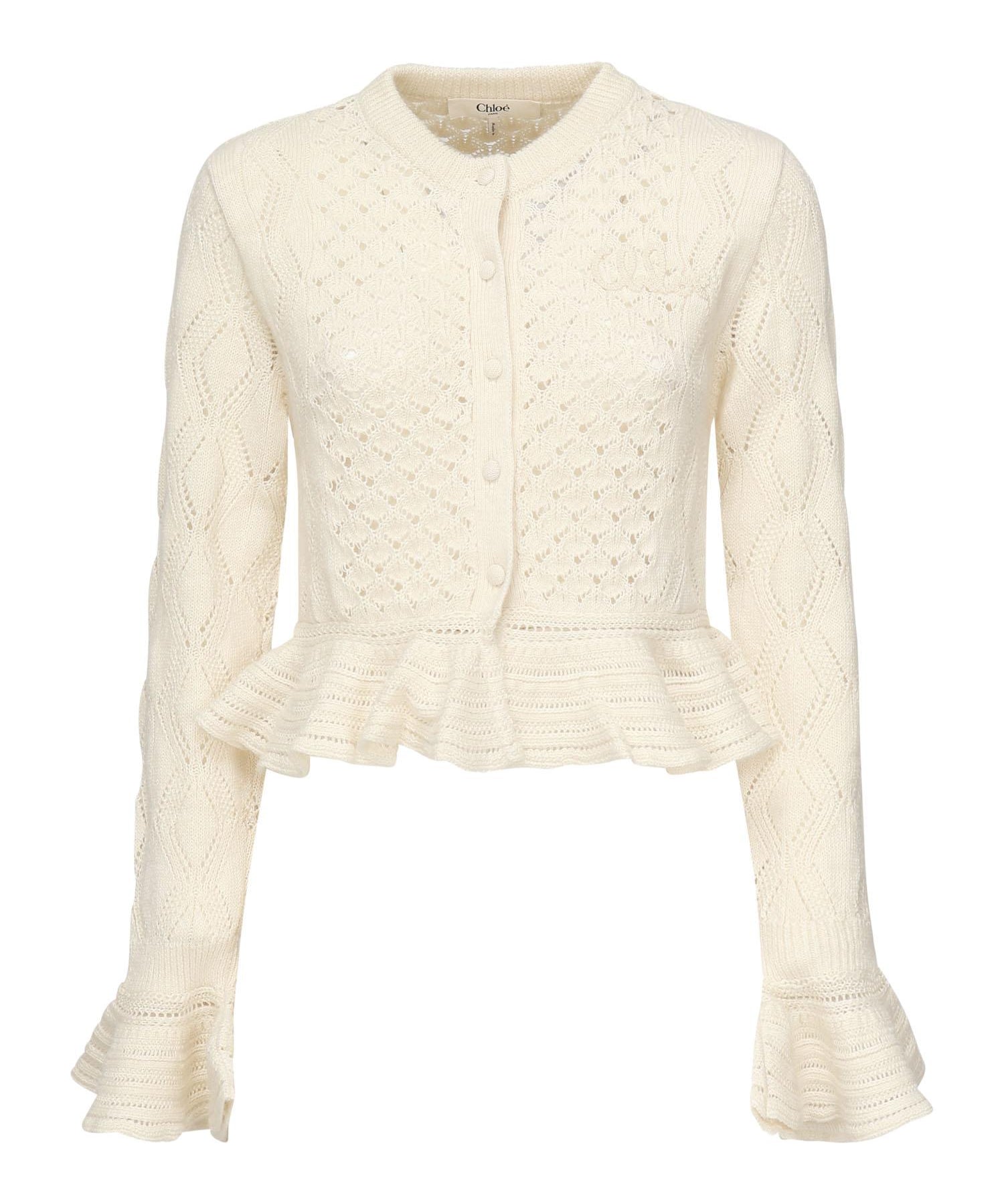 Cardigan cropped con logo e volant CHC25AMC01590 107 CHLOÉ 