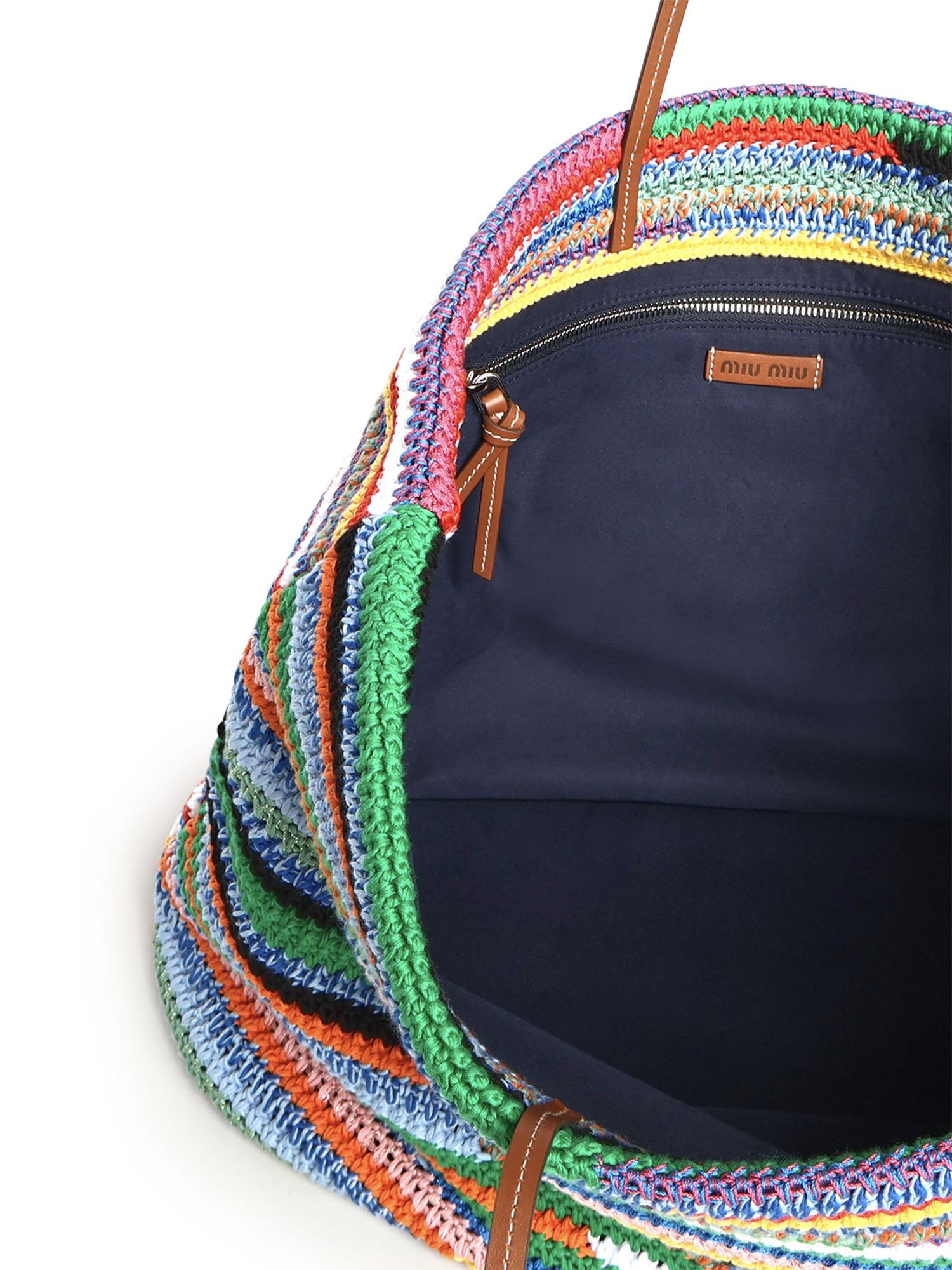 Tote bag in crochet a righe 5BG228 AF46F0055 MIU MIU 
