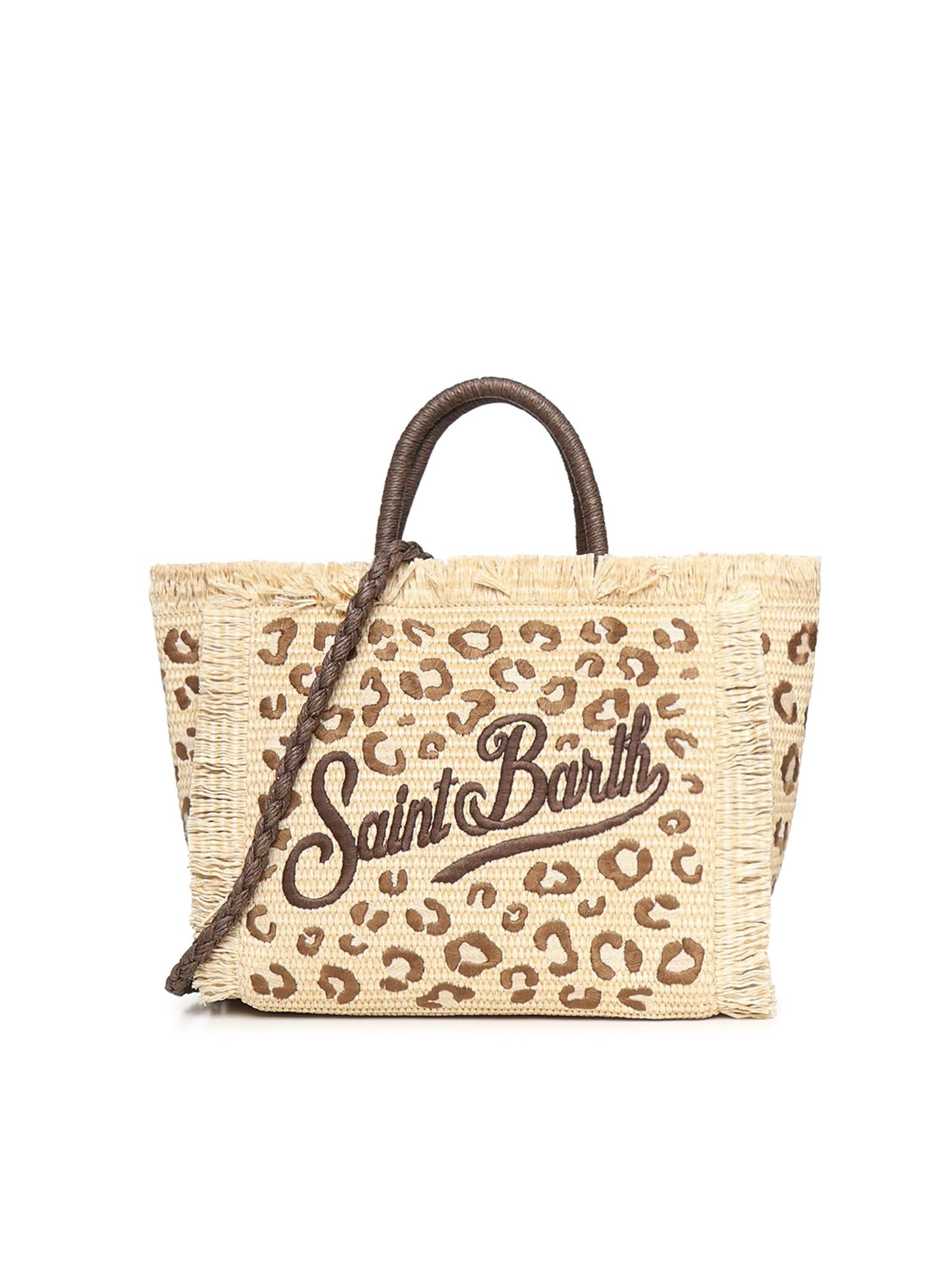 Borsa Colette in tessuto effetto paglia con ricamo leopardato COL0017 00349L MC2 SAINT BARTH 