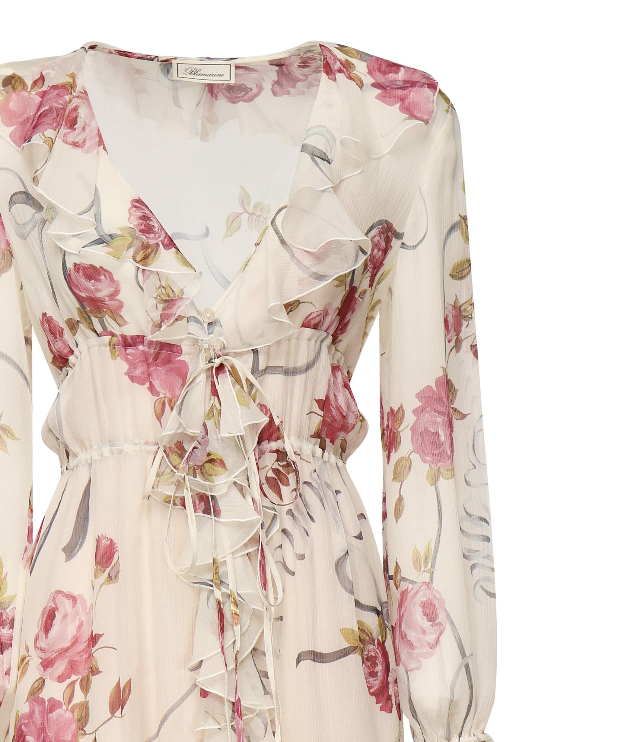 abito lungo in crepe di seta stampa floreale 2A643A F7141 BLUMARINE 
