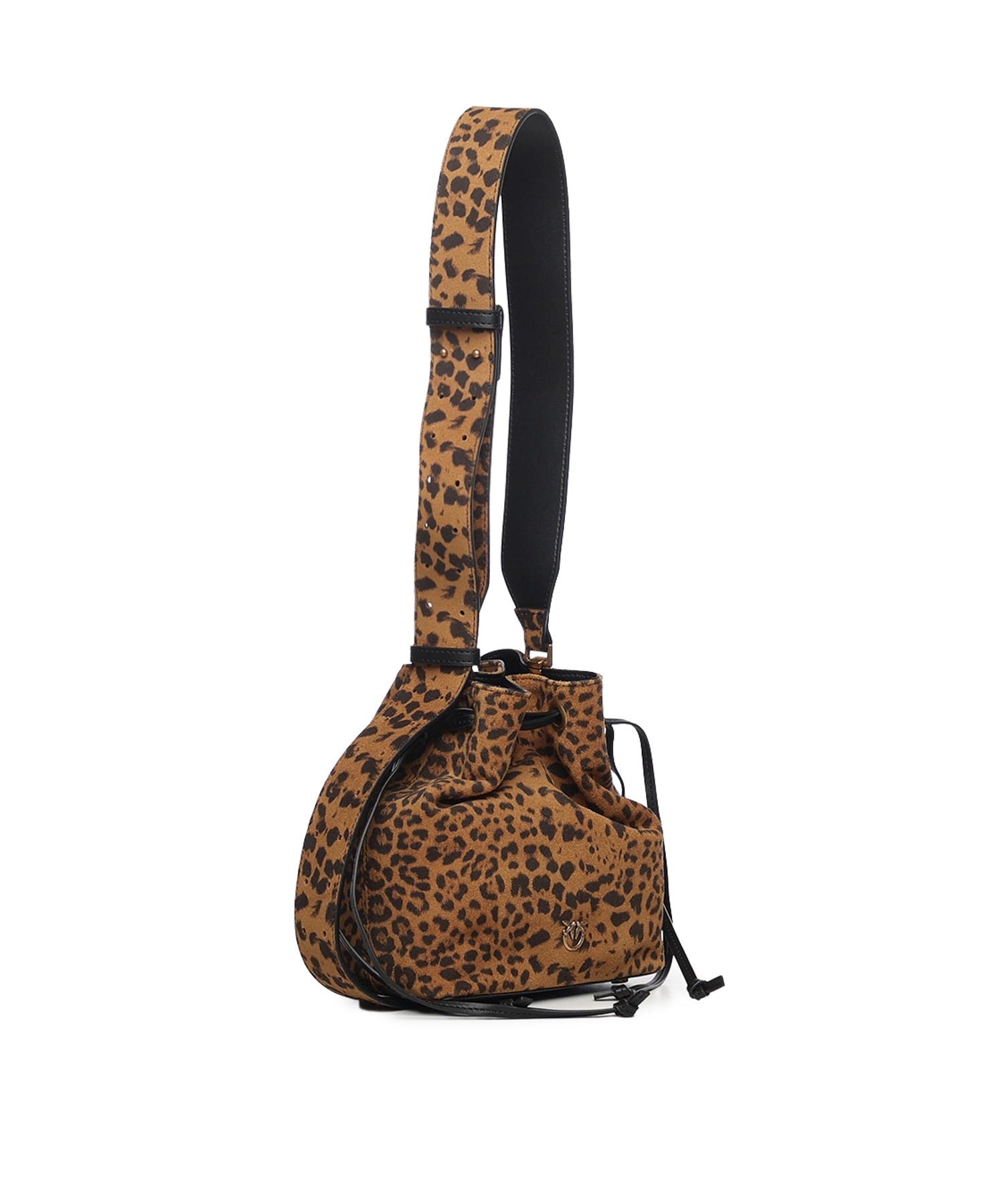 Borsa secchiello a tracolla piccola in suede leopardato 104303 A32AM35Q PINKO 