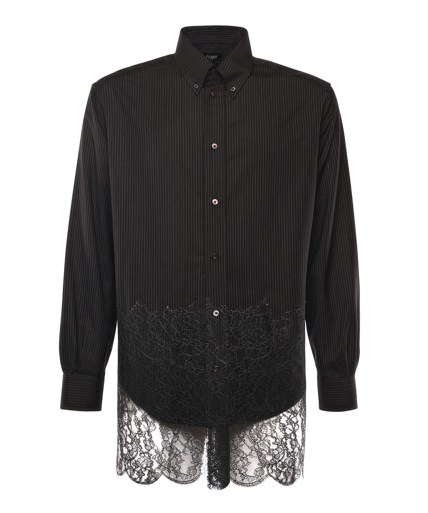 Camicia in lana gessata e pizzo FS1332 AVK1F0DHP FENDI 