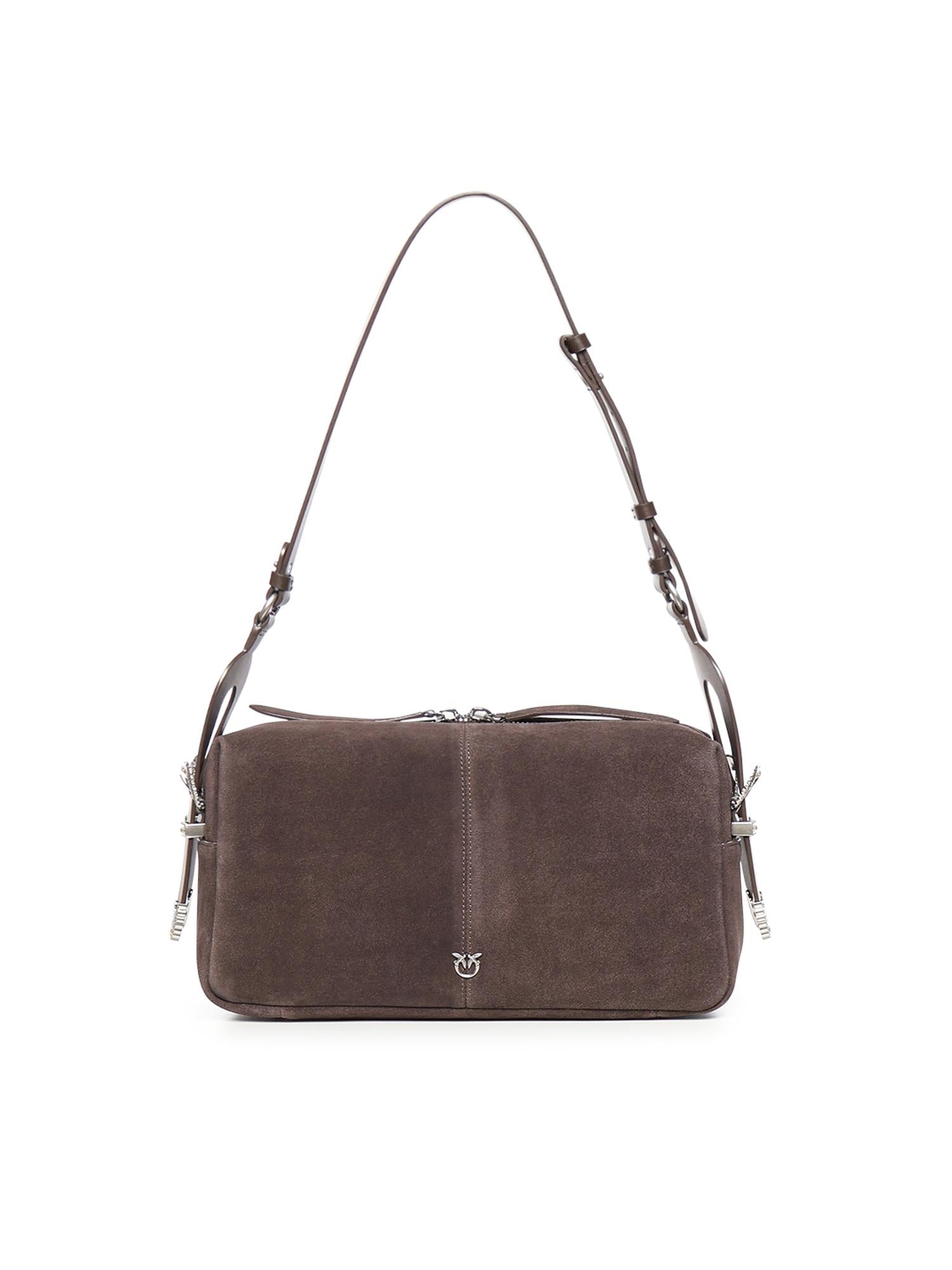 Borsa a spalla media Keeper Bag in suede 106676 A0F6M11O PINKO 