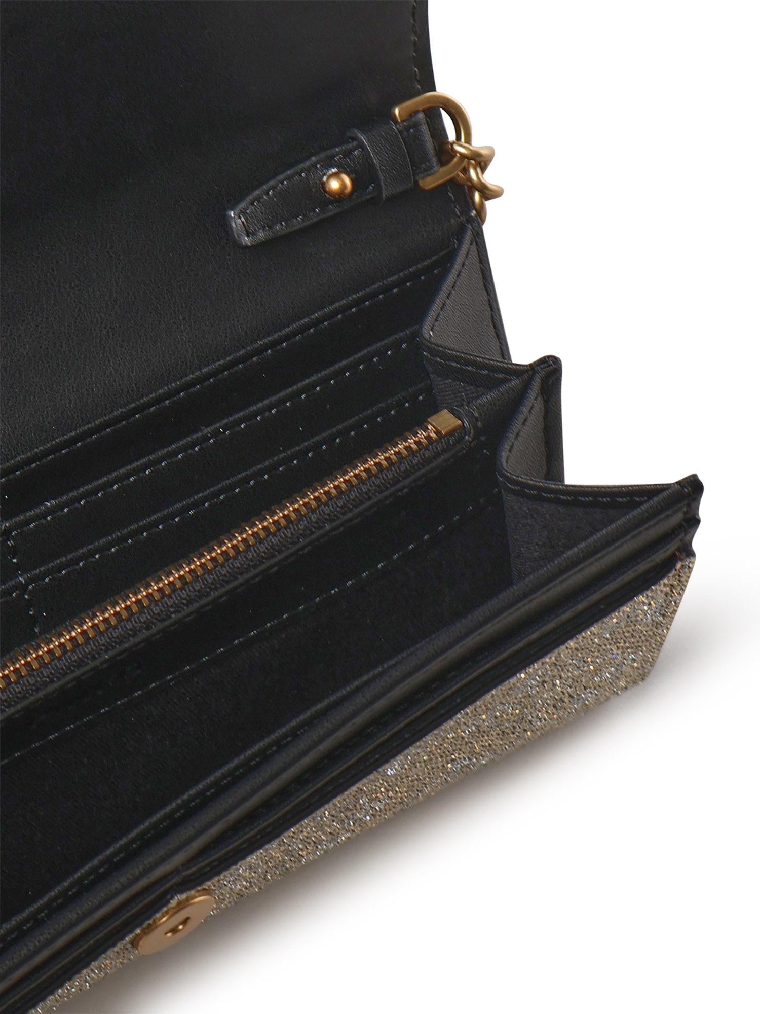 Portafoglio in pelle full strass con tracolla 103765 A20DZZLQ PINKO 