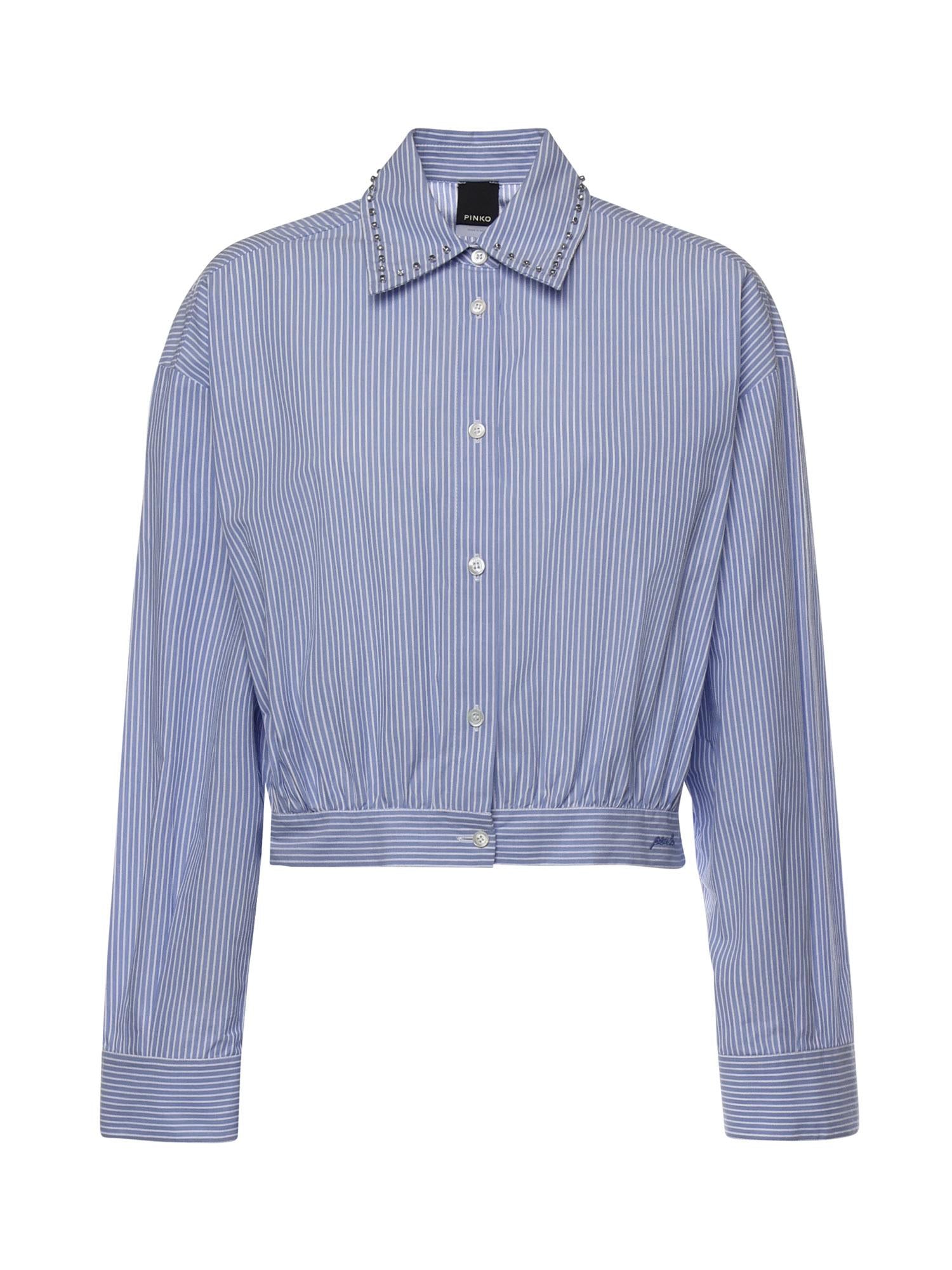 Camicia cropped a righe con colletto gioiello 106277 A32RZE5 PINKO 