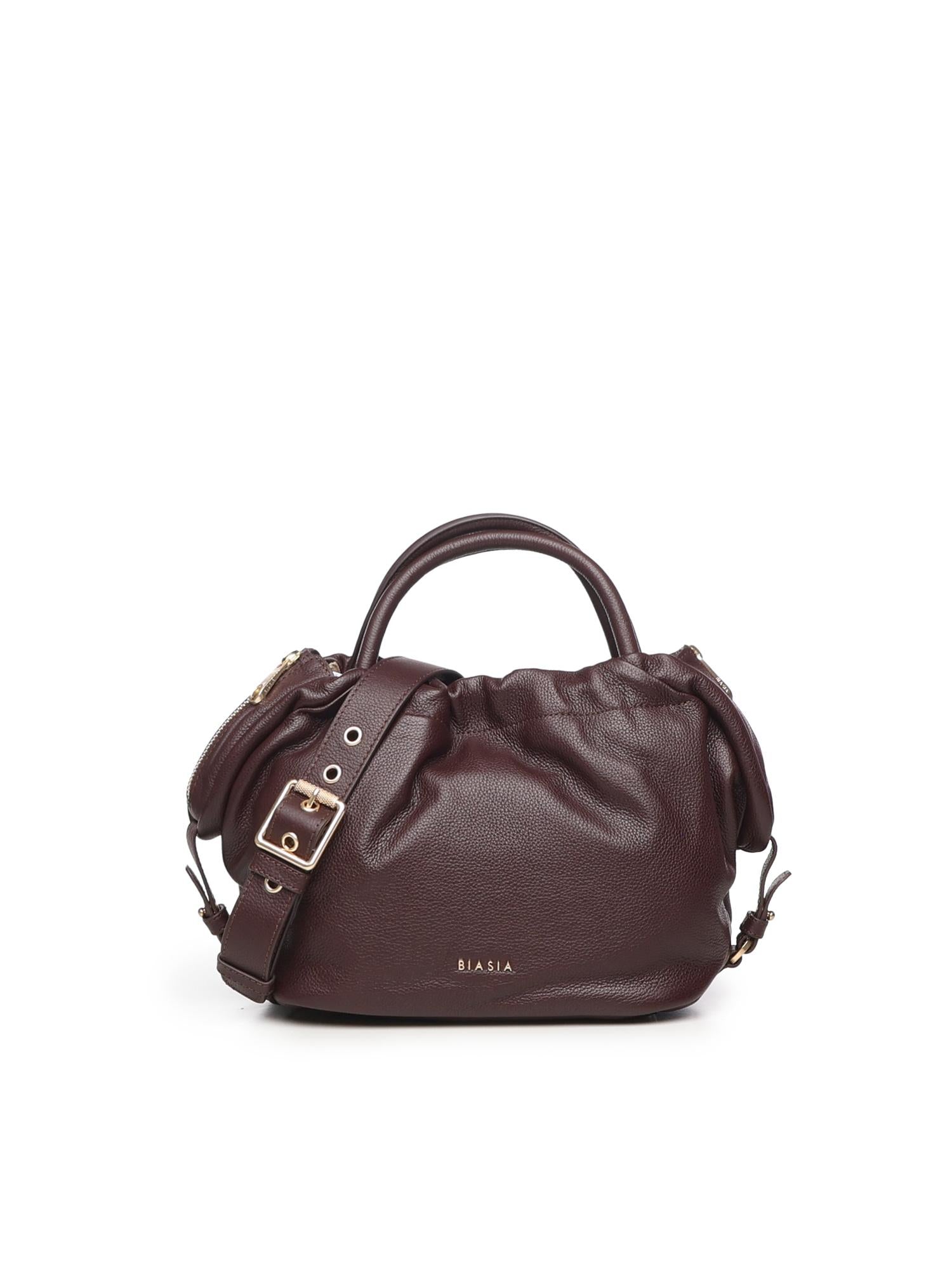 Borsa in pelle con logo<BR/> BIBP9E702 PRUGNA BIASIA 